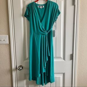 Vicky Tiel Vintage Teal Green Flutter Sleeve V-Neck Wrap Dress; SZ S; BNWT